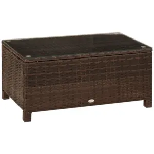 Best PE Rattan Garden Coffee Table with Glass Table Top - Brown