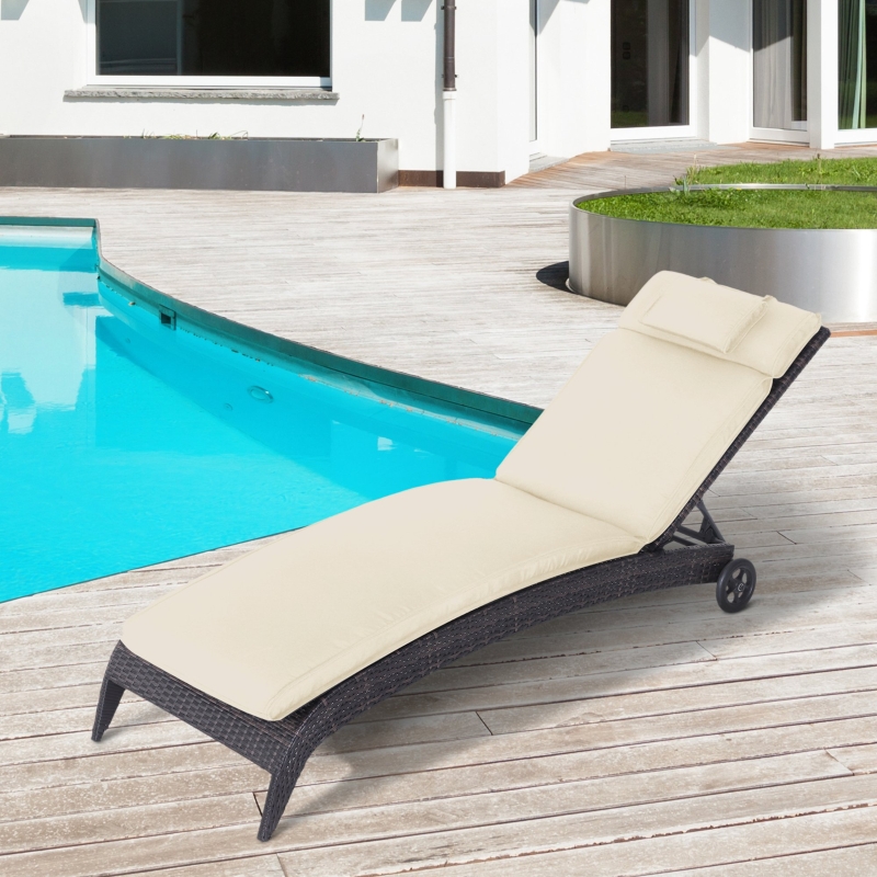 Best Garden Sun Lounger Cushion Replacement Thick Sunbed Reclining Chair Relaxer Pad with Pillow - Cream White - Image 10