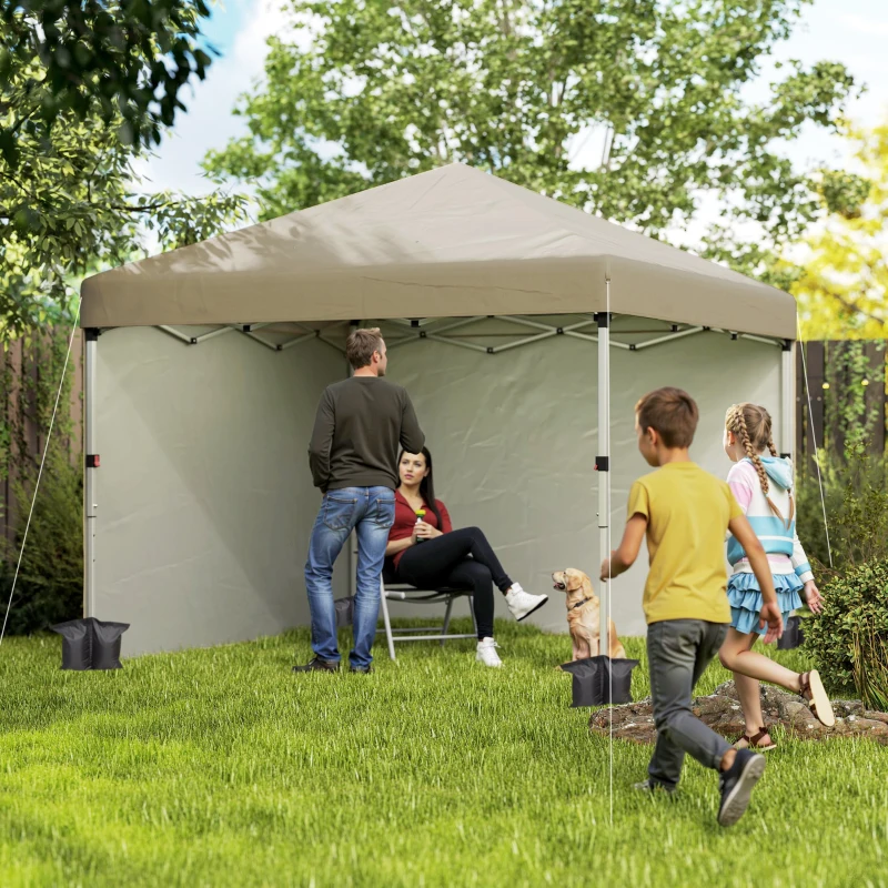 Best 3 x 3 (M) Pop Up Gazebo, UPF 30+ with 2 Sidewalls, Leg Weight Bags and Wheeled Bag, Height Adjustable Party Tent Event Shelter for Garden, Patio, Khaki - Image 2