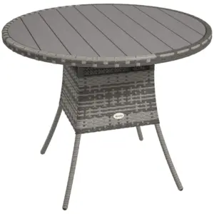 Best 90cm Four-Person Wood-Effect Rattan Table - Grey