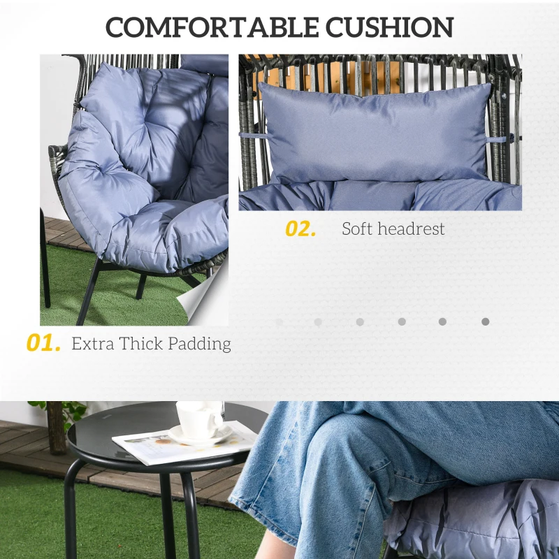 Best String Rattan Egg Chair, with Padded Seat Cushion - Grey/Black - Image 5