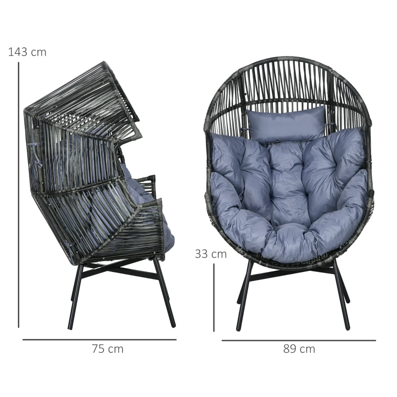 Best String Rattan Egg Chair, with Padded Seat Cushion - Grey/Black - Image 3