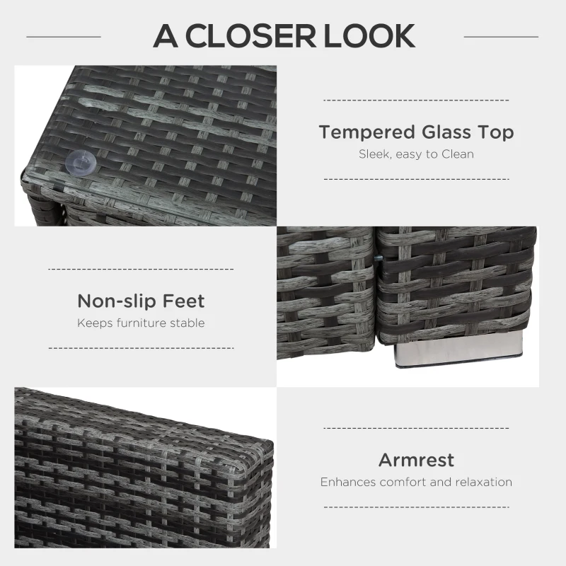 Best 4 Pcs Rattan Wicker Garden Furniture Patio Sofa Storage & Table Set w/ 2 Drawers Coffee Table,Great Cushioned 4 Seats Corner Sofa - Grey - Image 4