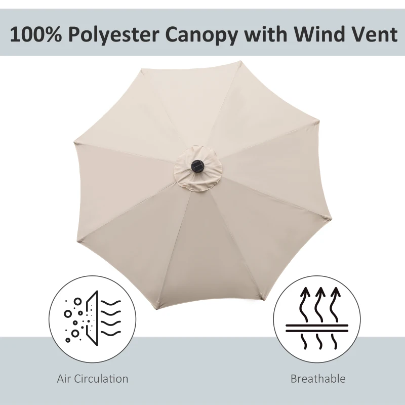 Best 2.7m Patio Garden Umbrella Outdoor Parasol with Tilt Crank and 24 LEDs Lights (Cream) - Image 7