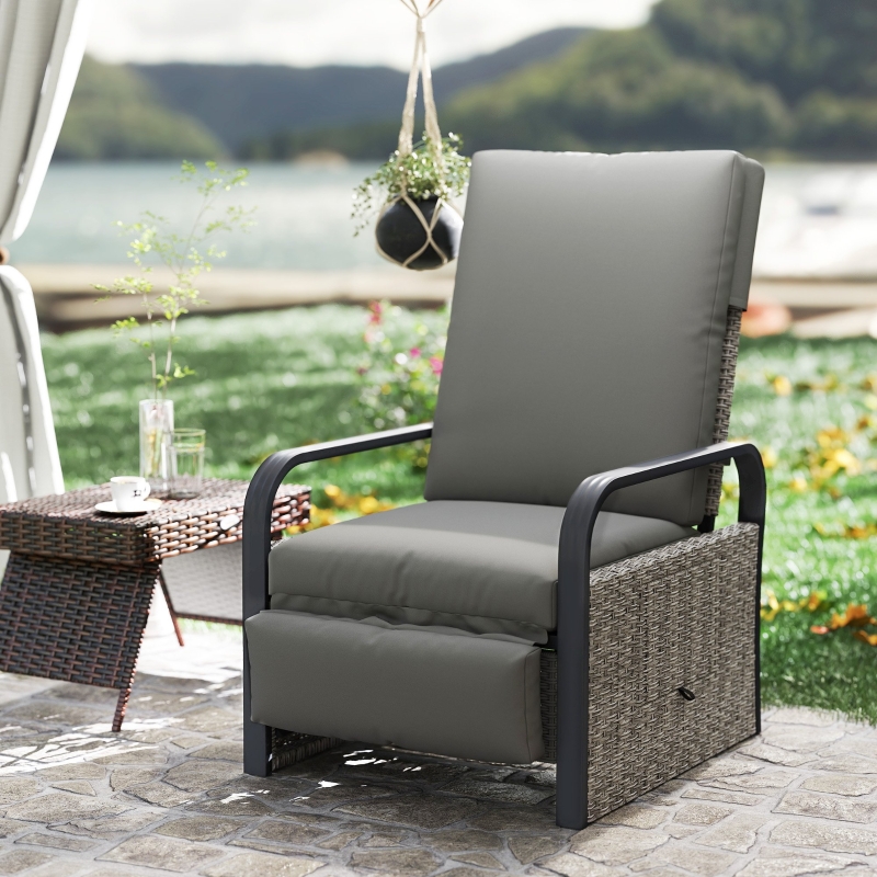 Best 140° Reclining Rattan Armchair - Mixed Grey - Image 9