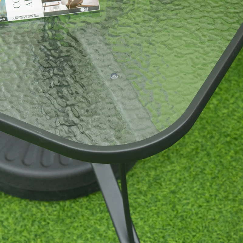 Best Square Outdoor Garden Dining Table with Parasol Hole, Tempered Glass Top, Steel Frame for Garden, Lawn, Patio, Black - Image 8