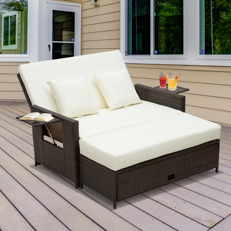 Best Rattan Sun Lounger 2 Seater Day Bed-Brown - Image 2