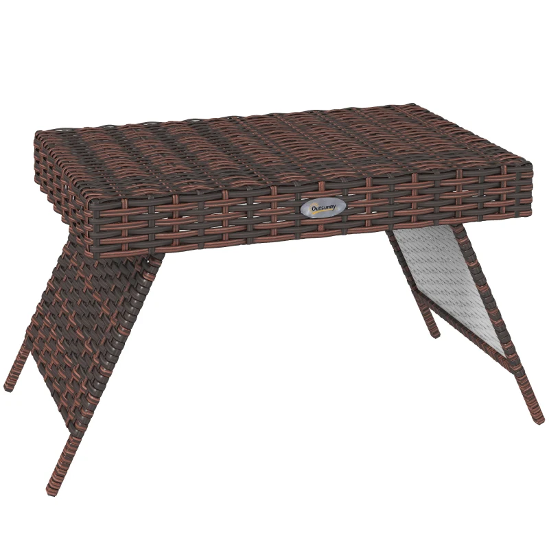 Best Foldable Outdoor Side Table, Rattan Garden Coffee Table with Steel Frame, Space Saving Bistro Garden Furniture for Patio, Balcony, 60 x 41 x 41 cm, Brown