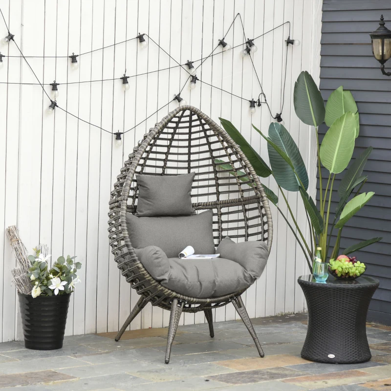 Best Teardop PE Wicker Rattan Chair w/ Thick Cushions 4 Legs Outdoor Seat Egg Garden - Image 2