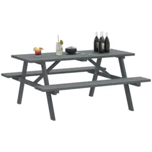 Best 6 Seater Wooden Picnic Table Bench for Outdoor Garden or Patio with Parasol Cutout 150 cm Grey
