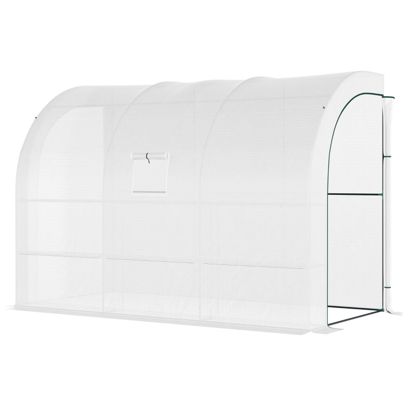 Best Outdoor Walk-In Greenhouse, Plant Nursery with Zippered Doors, PE Cover and 3-Tier Shelves, White, 300 x 150 x 213 cm - Image 12