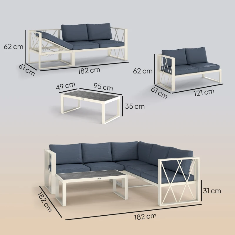 Best Four-Piece L Shaped Garden Furniture Set with 5-Level Adjustable Lounger - Grey - Image 3