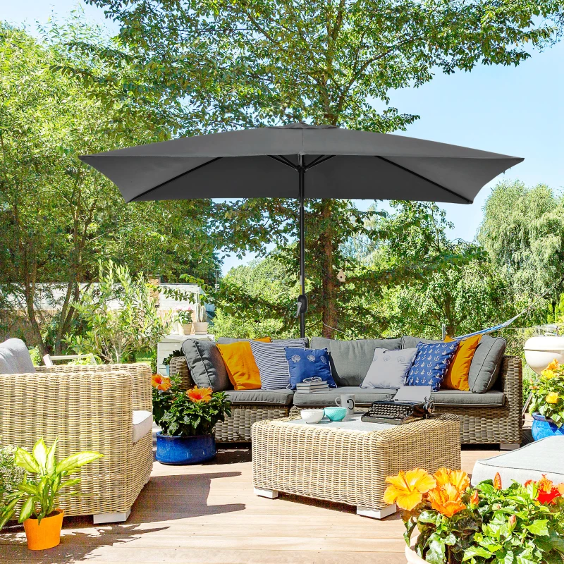 Best 3x2m Patio Parasol Garden Umbrellas Canopy with Aluminium Tilt Crank Rectangular Sun Shade Steel, Black - Image 2