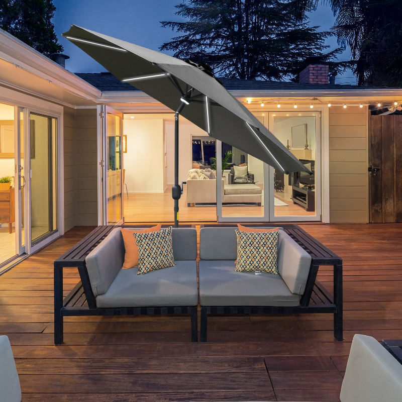 Best 2.7m Garden Parasol Sun Umbrella w/ LED Solar Light Angled Canopy Grey - Image 10