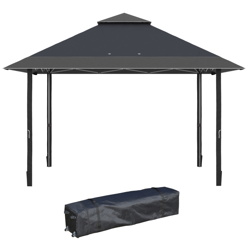 Best 4 x 4m Pop-up Gazebo Double Roof Canopy Tent with UV Proof, Roller Bag & 3-Level Height Adjustable Outdoor Party, Steel Frame, Grey - Image 11