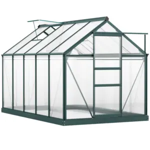 Best 6 x 10ft Polycarbonate Greenhouse, Large Walk-In Green House with Slide Door and Window, Garden Plants Grow House with Aluminium Frame and Foundation, Dark Green