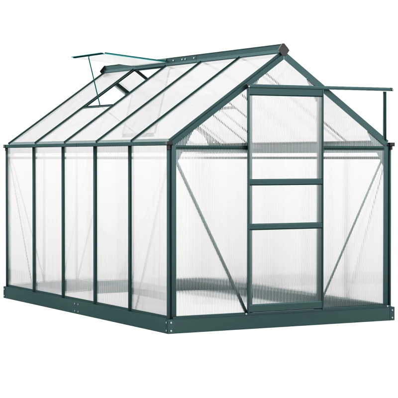 Best 6 x 10ft Polycarbonate Greenhouse, Large Walk-In Green House with Slide Door and Window, Garden Plants Grow House with Aluminium Frame and Foundation, Dark Green