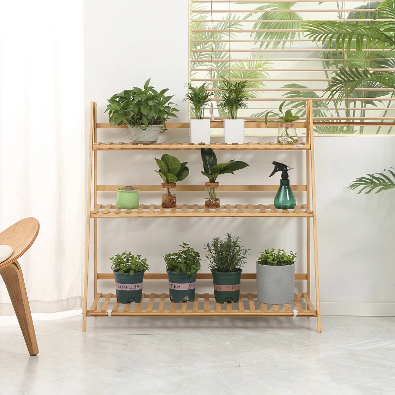 Best 3-Tier Plant Stand, Plant Shelf Rack, Folding Bamboo Display Stand, 98x37x96.5cm, Natural - Image 7