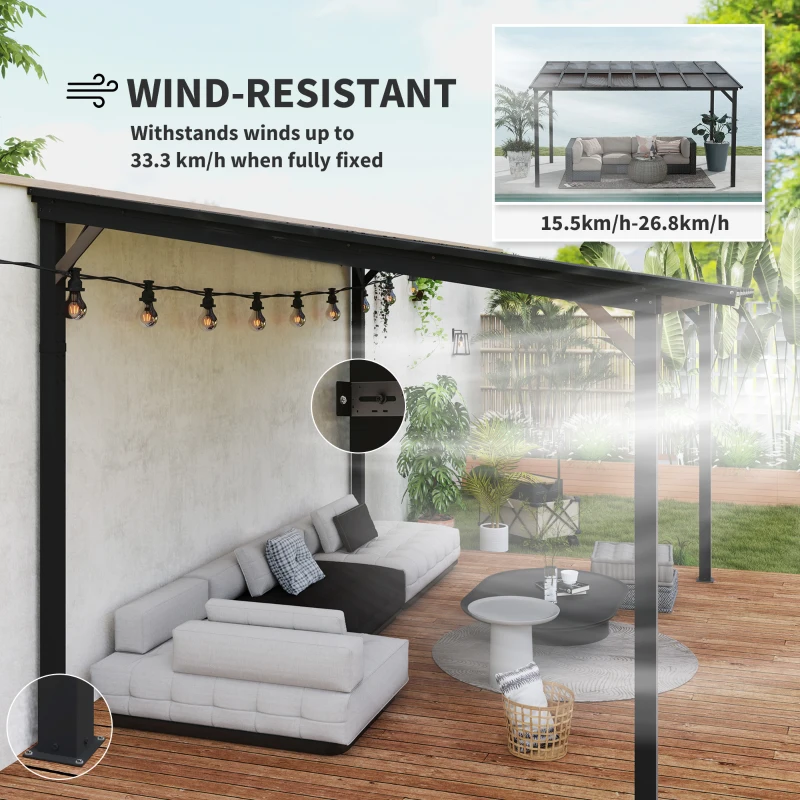 Best 3 x 4.3m Metal Pergola with UPF 50+ and Waterproof Polycarbonate Roof, Wall-Mounted or Free Standing Garden Gazebo, Wind-resistant Outdoor Sun Shade, Dark Grey - Image 6