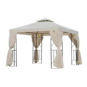 Best 3 x 3 m Garden Gazebo Double Roof Marquee Patio Wedding Party Tent Canopy Shelter with Sidewalls, (Beige)