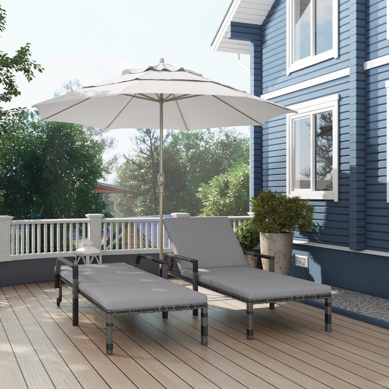 Best Outdoor PE Rattan Sun Lounger Set of 2, Wicker Chaise Recliner Garden Chair with 5-Level Adjustable Backrest and 2 Wheels, Grey - Image 10