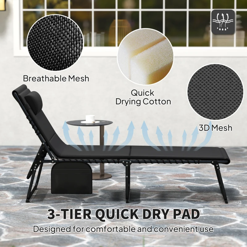 Best Folding Sun Loungers Set of 2, Recliner Garden Chairs with Quick Drying Pad Headrest Side Pocket, Garden Sun Loungers for Beach Pool, Black - Image 6