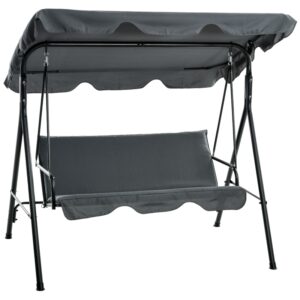 Best 3 Seater Garden Swing Chair, Outdoor Swing Chair with Adjustable Canopy, Mental Frame & Cushions, Grey