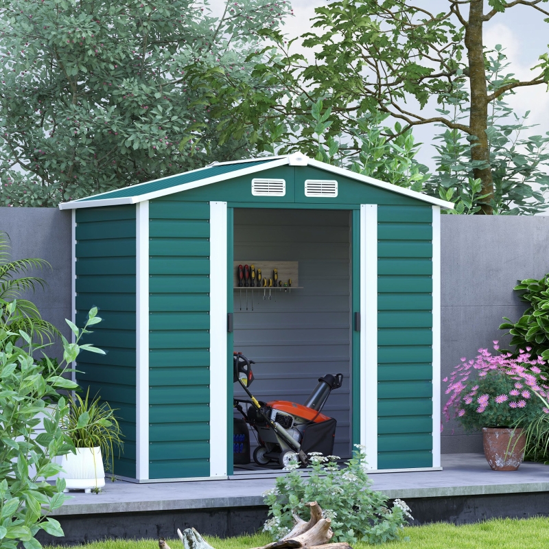 Best 7 x 4ft Garden Shed, Easy to Assemble, Upgraded Galvanised Steel Frame with Foundation Kit, Double Doors with Lock, Outdoor Metal Shed with Vents and Gloves, Garden Storage Shed, Green - Image 10