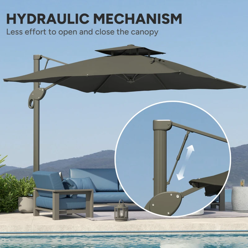 Best 3m Thick Fabric Cantilever Garden Parasol, with Cross Base - Grey - Image 4