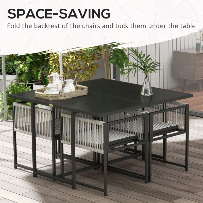 Best Five-Piece Metal Dining Set, with Folding Back Chairs, Light Grey - Image 4