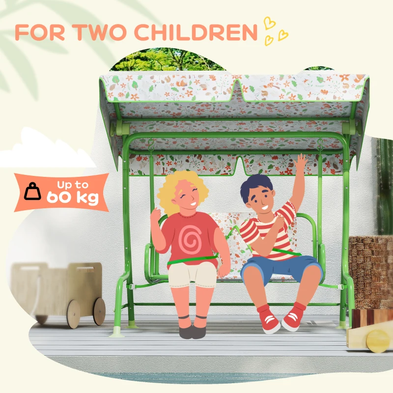 AIYAPLAY Kids Garden Swing Chair with Adjustable Canopy, Safety Belt, 2 Seater Hammock Swing Bench for Patio, Porch, Green - Image 7