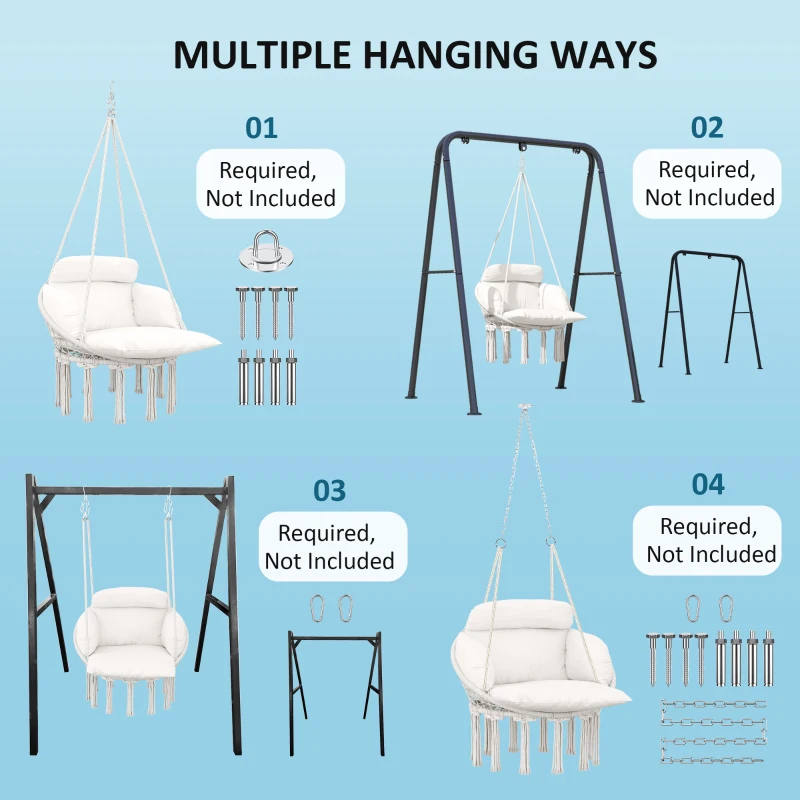 Best Hanging Chair Outdoor Hammock Chair with Soft Cushion, Cotton Rope Boho Style Swing Chair, Hanging Garden Swing Seat for Indoor Outdoor, Cream White - Image 7