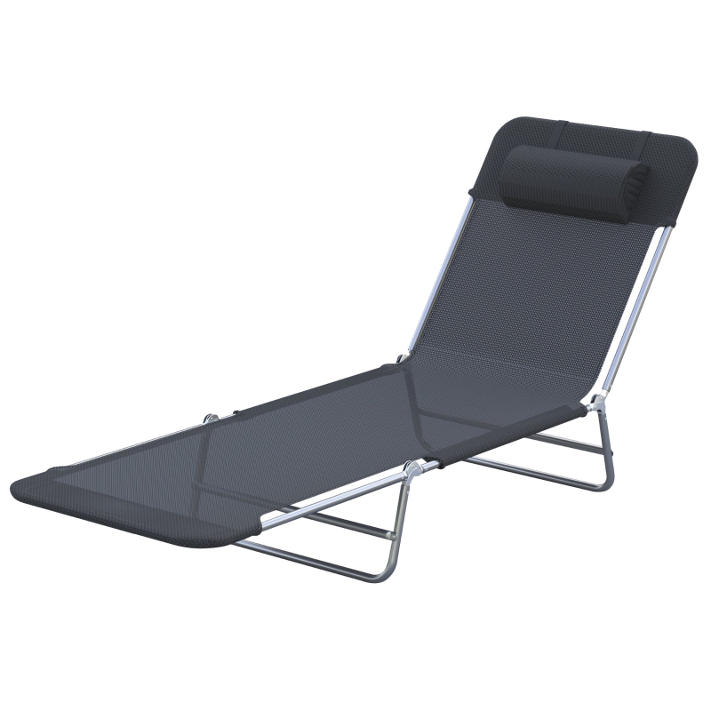 Best Outdoor Foldable Sun Lounger, Adjustable Backrest Garden Recliner Sun Lounger Chair with Headrest Pillow, Black - Image 11