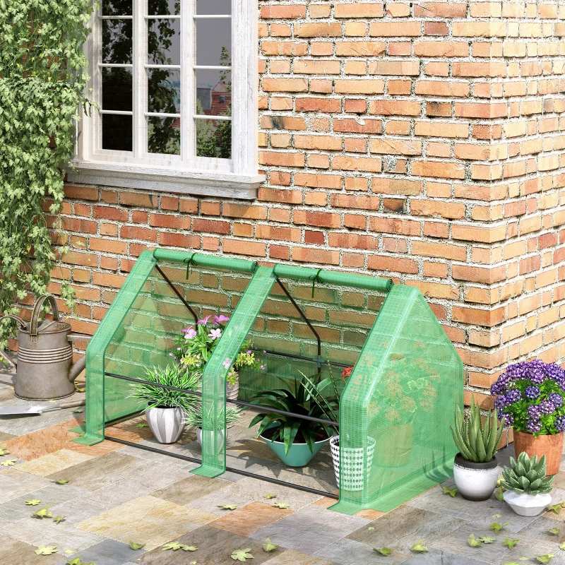 Best Mini Small Greenhouse with Steel Frame & PE Cover & Zippered Window Poly tunnel Steeple for Plants Vegetables, 180 x 90 x 90 cm, Green - Image 2
