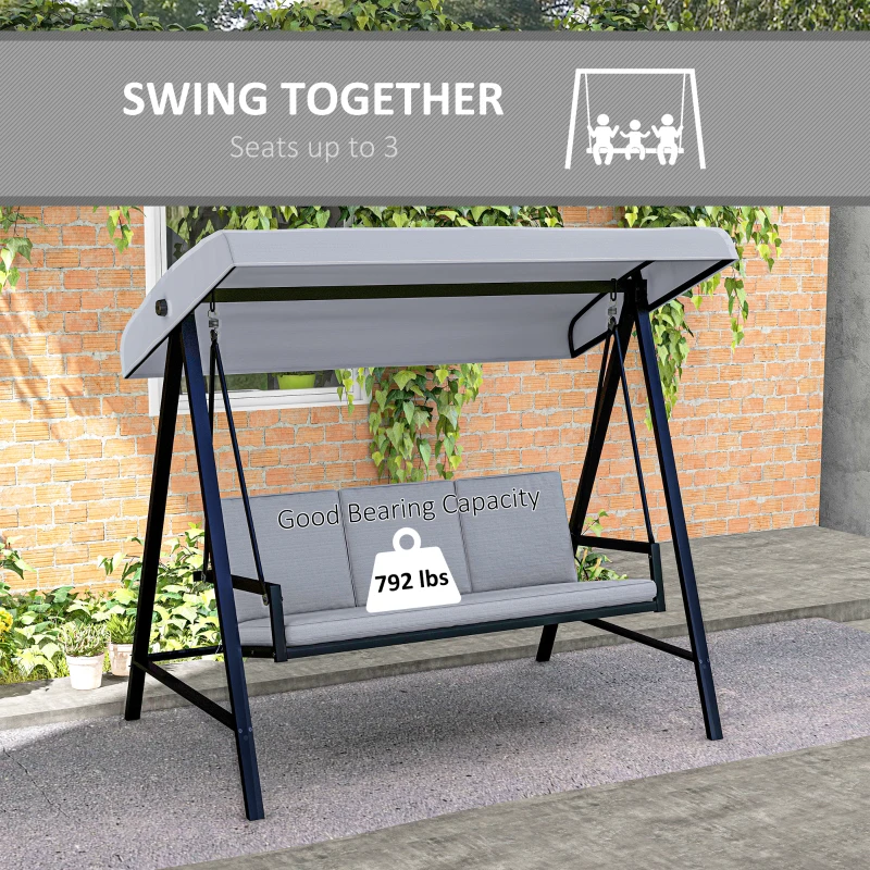Best Three-Seat Garden Swing Chair, with Adjustable Canopy - Grey - Image 7