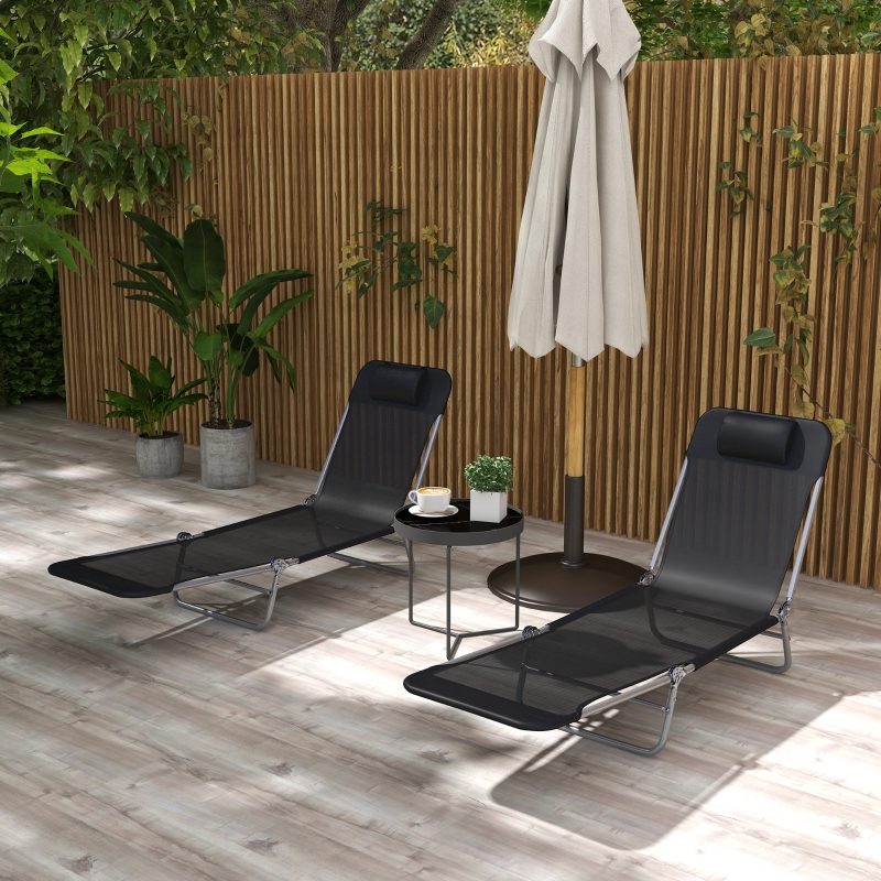 Best Set of Two Steel Frame Sun Loungers, with Reclining Backs - Black - Image 10