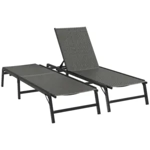 Best Foldable Outdoor PE Rattan Sun Lounger Set of 2, Patio Wicker Recliners Lounge Chair w/ 5-Level Adjustable Backrest, for Poolside, Garden, Grey