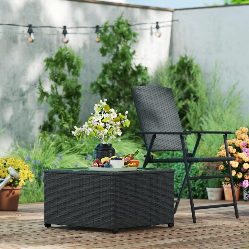 Best 62 x 62cm Glass-Top Rattan Side Table - Dark Grey - Image 8