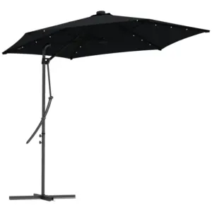 Best 3(m) Garden Parasol Cantilever Umbrella with Solar LED, Cross Base and Waterproof Cover, Black