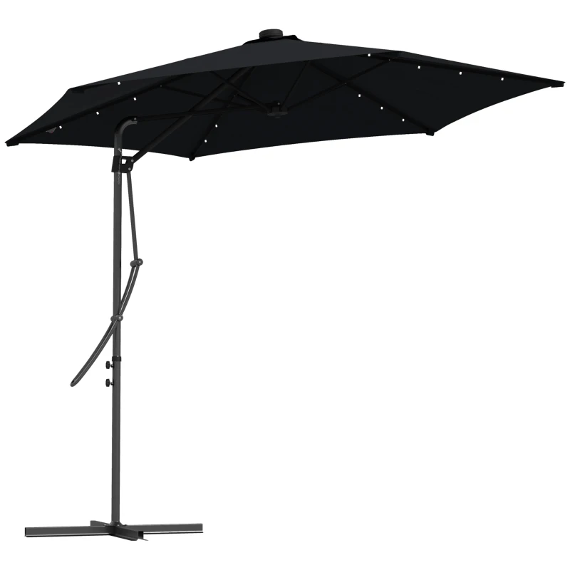 Best 3(m) Garden Parasol Cantilever Umbrella with Solar LED, Cross Base and Waterproof Cover, Black