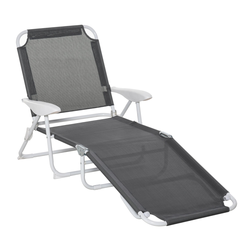Best Foldable Sun Lounger, Outdoor 4 Level Adjustable Backrest Reclining Lounge Chair with Armrests for Patio, Garden, Dark Grey - Image 11