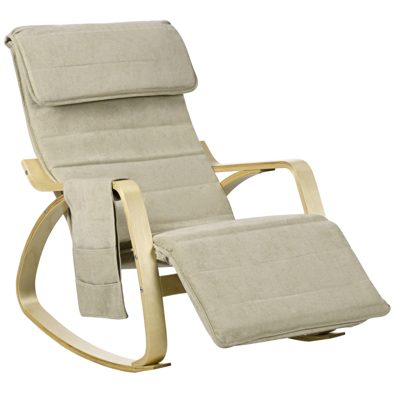 HOMCOM Rocking Lounge Chair Recliner Relaxation Lounging Relaxing Seat with Adjustable Footrest, Side Pocket and Pillow, Khaki - Image 10