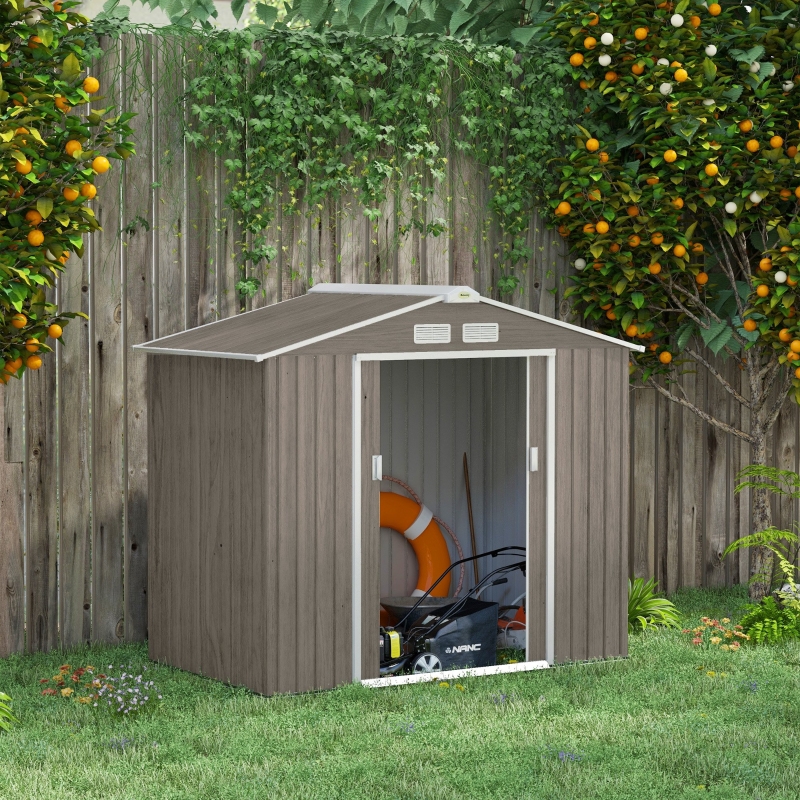 Best 7 x 4ft Metal Garden Storage Shed with Vents, Floor Foundation Kit and Lockable Double Doors, Light Brown - Image 11