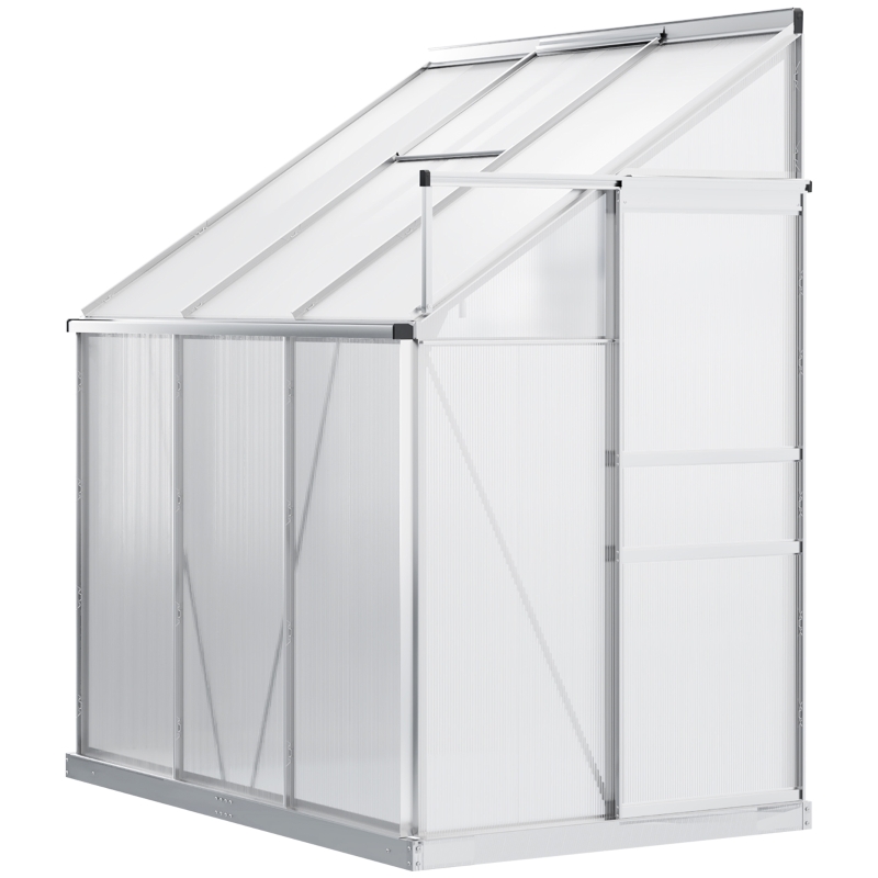 Best 6 x 4ft Lean to Wall Polycarbonate Greenhouse Aluminium Walk-in Garden Greenhouse with Adjustable Roof Vent, Rain Gutter and Sliding Door, Clear - Image 11