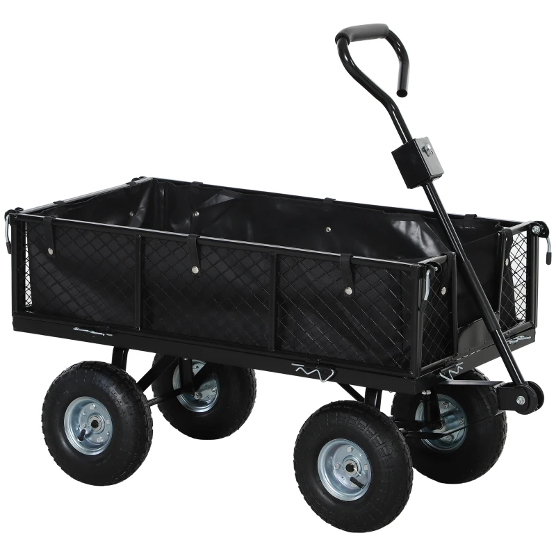 Best 114L Steel Frame Garden Cart Trolley - Black