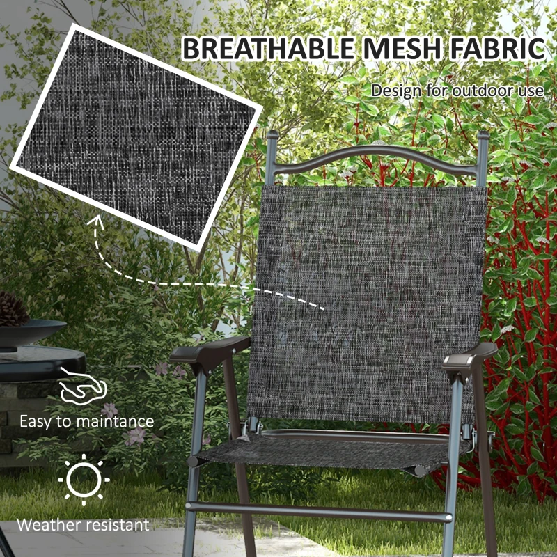 Best Set of Two Folding Garden Chairs, with Fabric Mesh Seats - Grey - Image 5