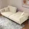 Sherpa Convertible Sofa Bed with 2 Side Pockets, Adjustable Backrest, Gold Legs, Elegant Loveseat for Bedroom, 176L x 64W x 75H cm, Beige - Image 5