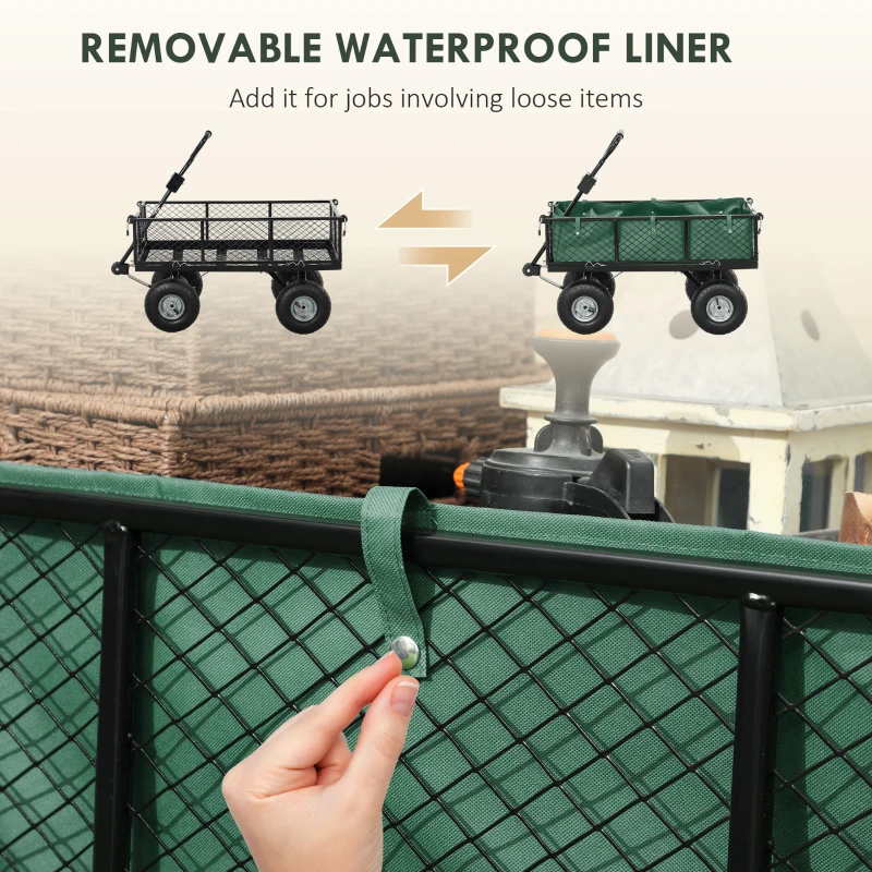 Best 114L Steel Frame Garden Cart Trolley - Green - Image 4