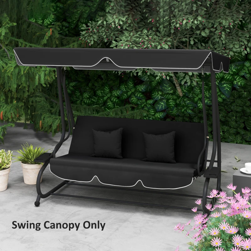 Best Garden Swing Canopy Replacement 3 Seater, Waterproof Garden Swing Seat Canopy Cover, Windproof Anti-UV Sun Shade (Canopy Only) for Patio, Balcony, Black - Image 2