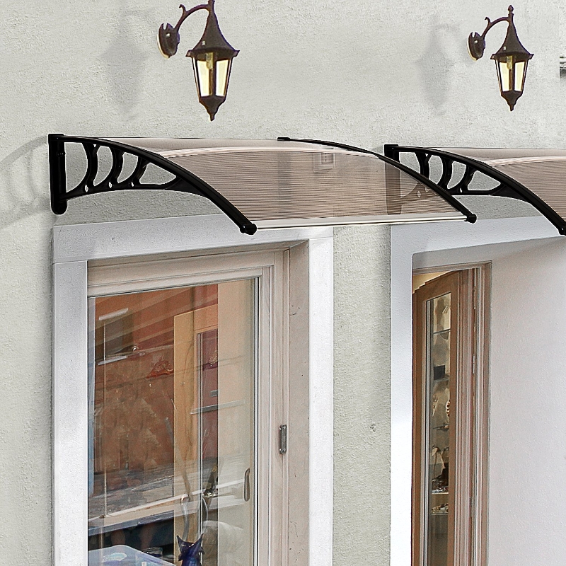 Best Front Door Canopy Outdoor Awning Aluminium Rigid Plastic Polycarbonate Rain Shelter UV Water Rain Resistant 120 x 75cm Brown - Image 10